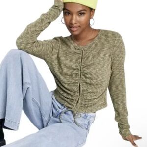 Wild Fable Olive Green Ruched Long Sleeve Blouse w/tie string plus size 2X